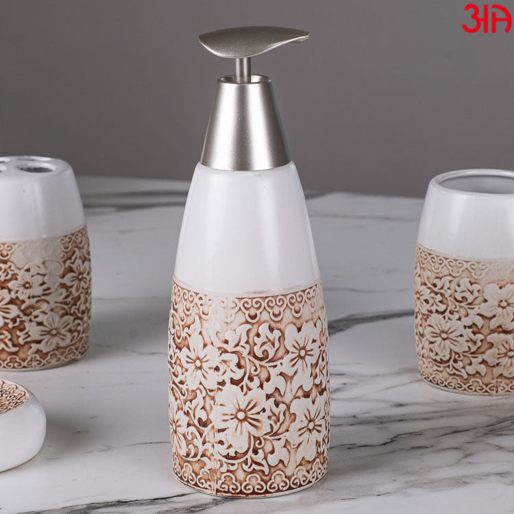 white floral soap dispenser set 2