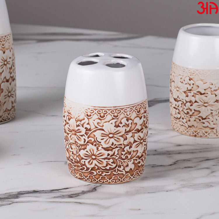 white floral soap dispenser set 4