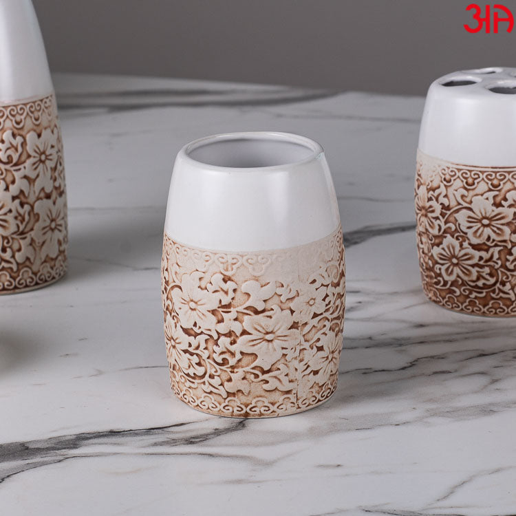 white floral soap dispenser set 5