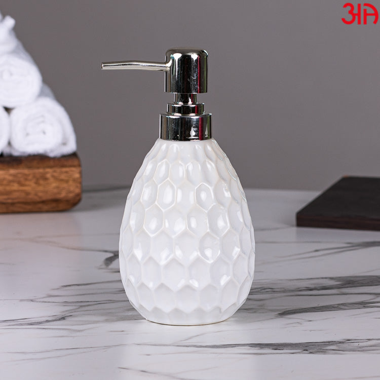 white hexagon cut soap dispenser