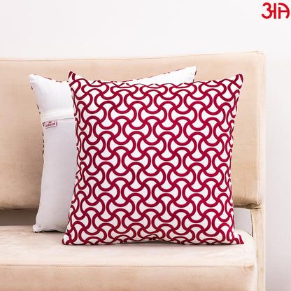 White maroon Velvet fabric abstract pattern cushion