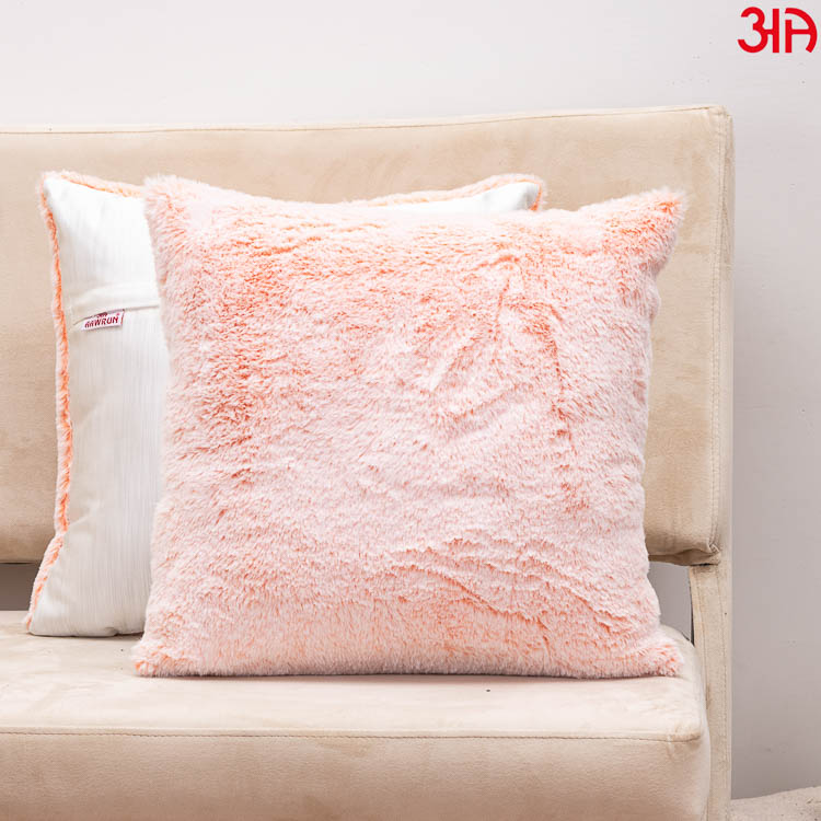 brown fur cushion cover pink