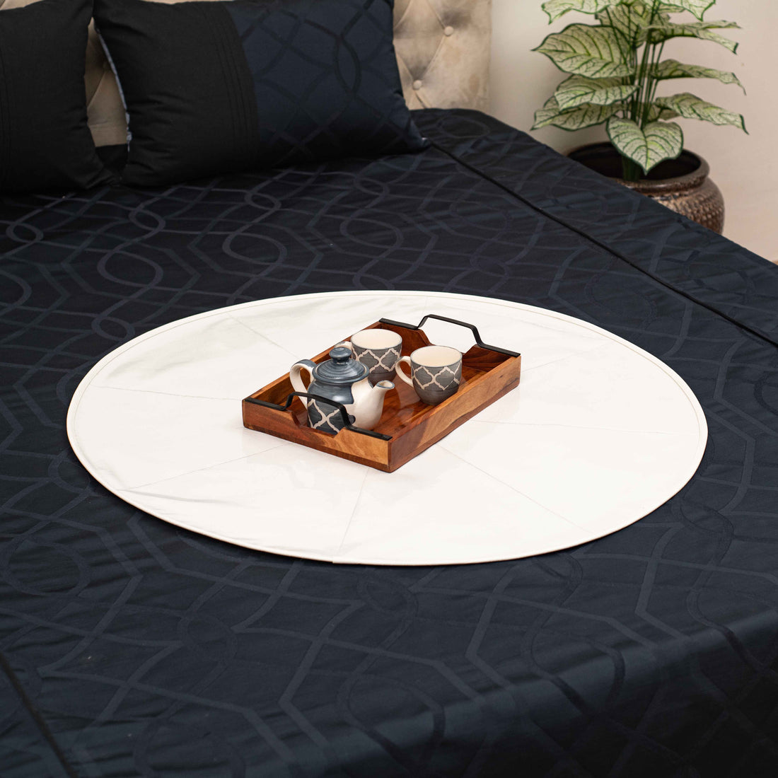 white color round bed mat