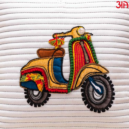 white scooter embroidery cushion3