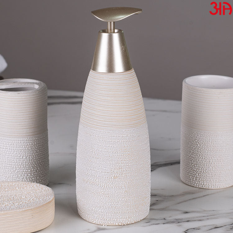 white stone finish dispenser set2