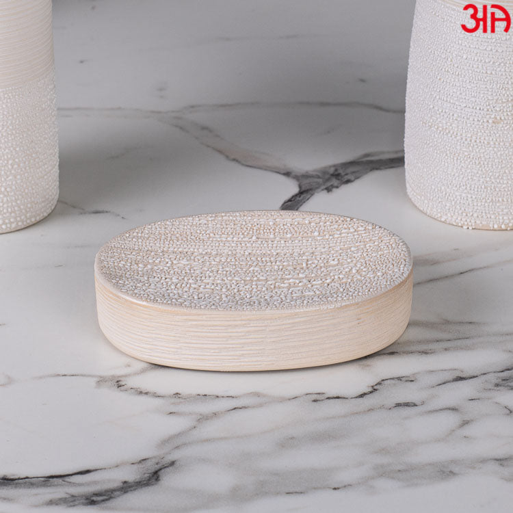 white stone finish dispenser set3