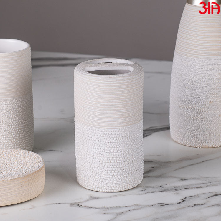 white stone finish dispenser set4