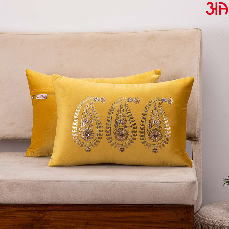 yellow paisley design cushion