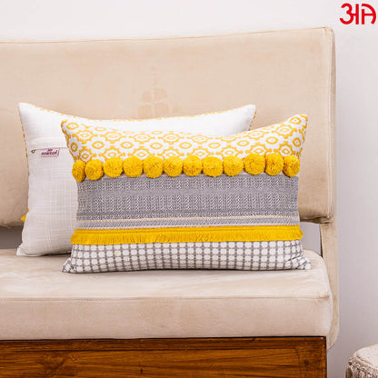 yellow pompom cushion 12x18_1