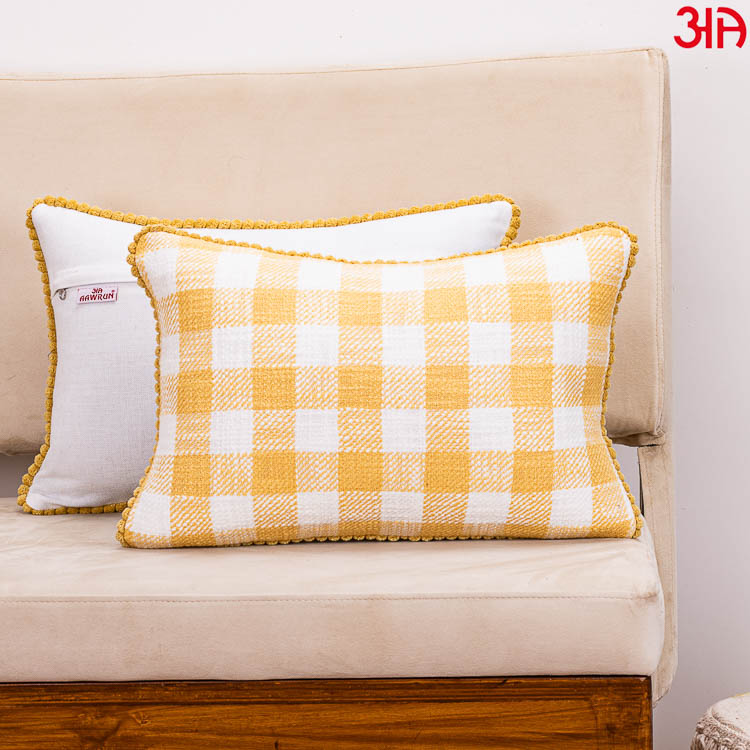 yellow check 12x18 cotton cushion