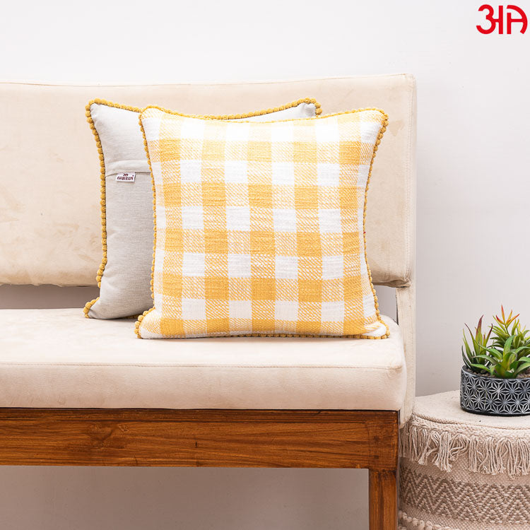 yellow check cotton cushion2