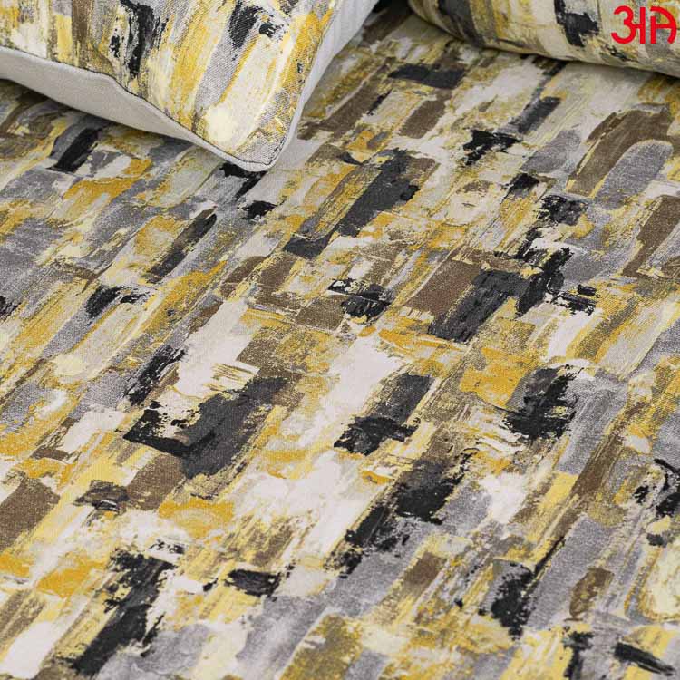 yellow printed cotton bed cover3