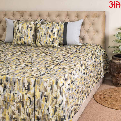yellow printed cotton bed cover4