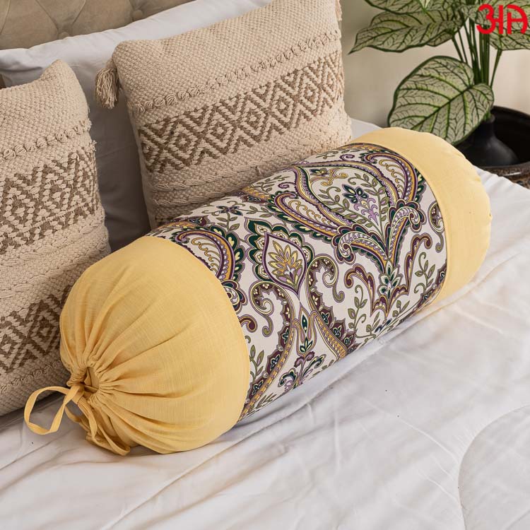 yellow printed bolster cover long