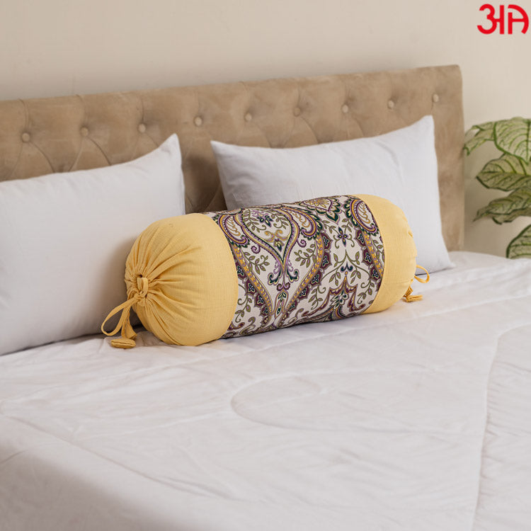 yellow printed bolster cover long2