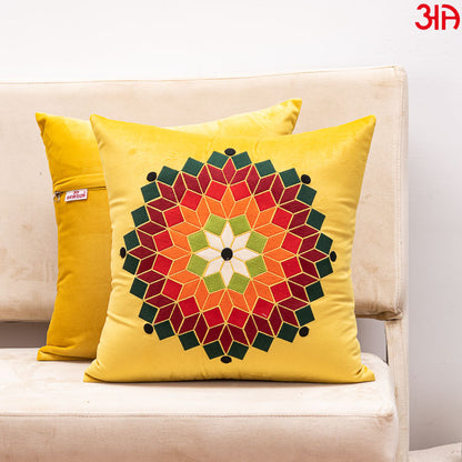yellow colorful cube floral cushion