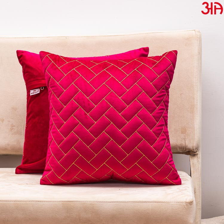deep pink zig zag quilted zari cushion covers