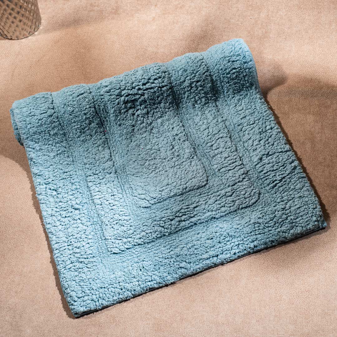 Soft Absorbent U-Shaped Pedestal Bath Mat &amp; Rectangle Bath mat (2pc Set) - SKY