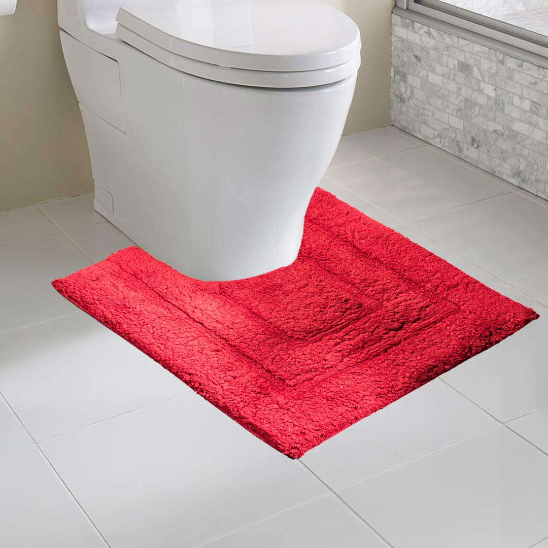 Soft Absorbent U-Shaped Pedestal Bath Mat &amp; Rectangle Bath mat (2pc Set) - RED