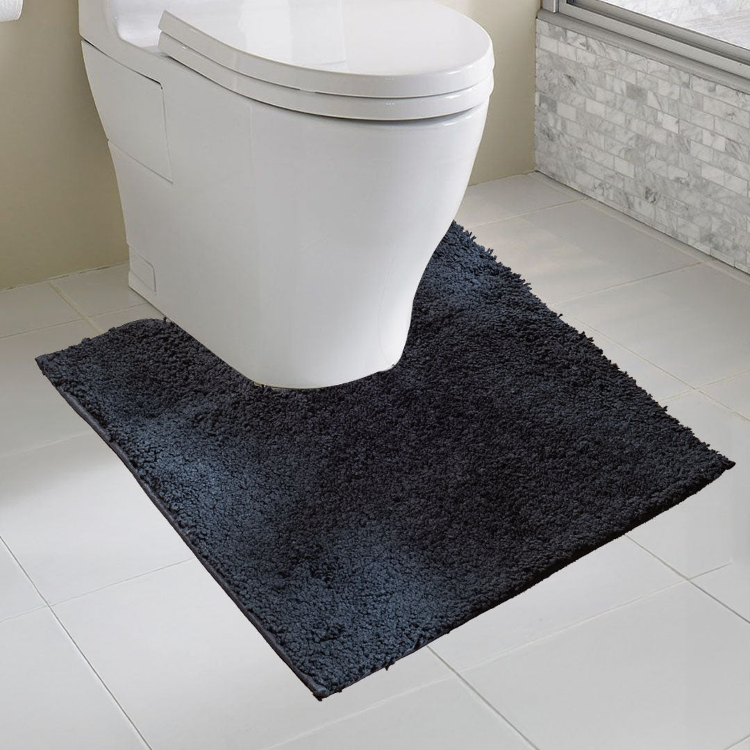 Soft Absorbent U-Shaped Pedestal Bath Mat - Black