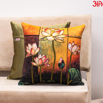 Graceful Lotus Embroidered Cushion Cover