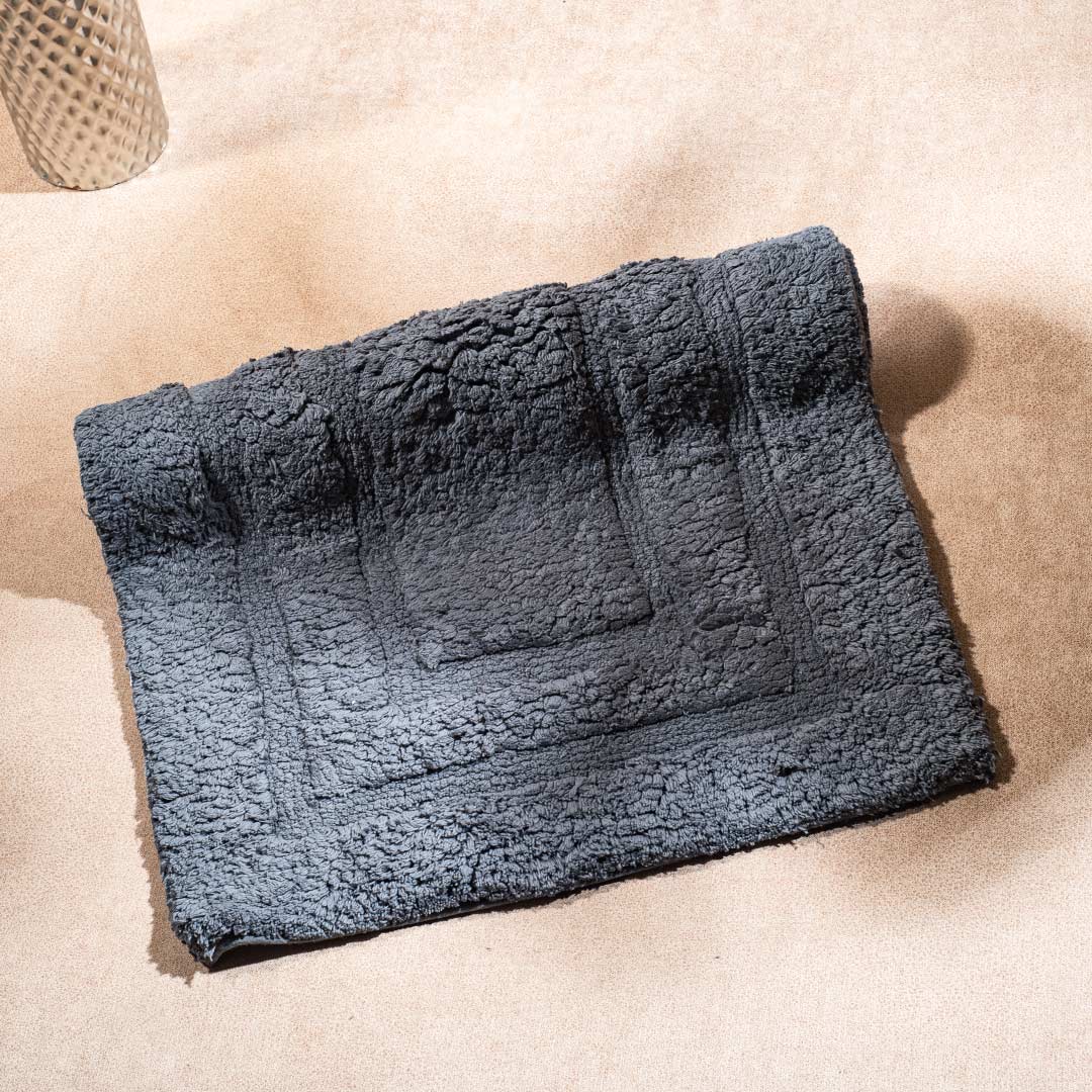 Soft Absorbent U-Shaped Pedestal Bath Mat &amp; Rectangle Bath mat (2pc Set) - GRAPHITE GREY
