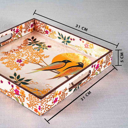 Premium Love Bird Square Mdf Tray Design Nine 12X12 Inch