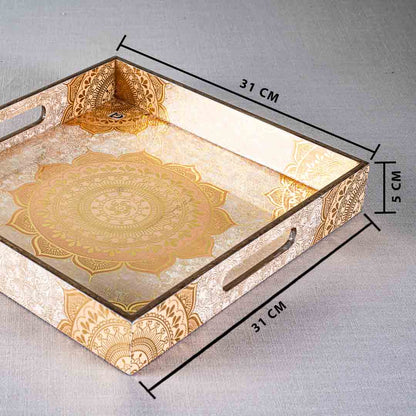 Premium Abstract Gold Square Mdf Tray Design Seven 12X12 Inch