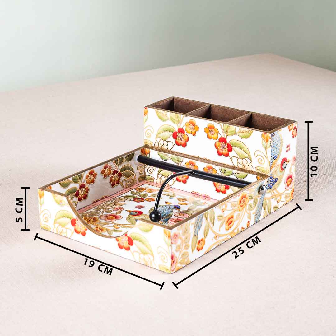 Premium Bird Mdf Square Tissue+Cutlery Holder Design Four