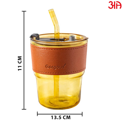 Glass Travel Sipper Tumbler Mug (400 ML) Size (11x13.5) CM