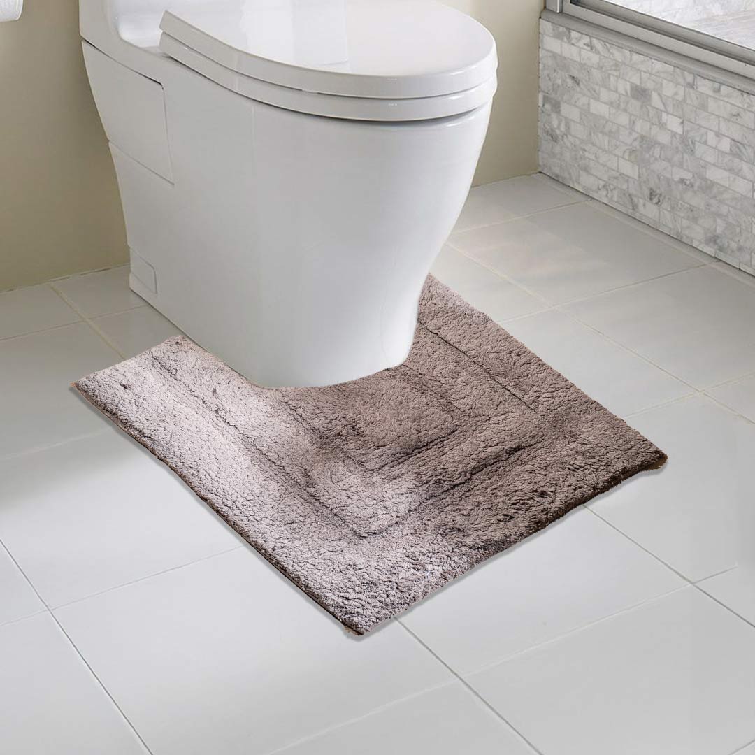 Soft Absorbent U-Shaped Pedestal Bath Mat &amp; Rectangle Bath mat (2pc Set) - Brown
