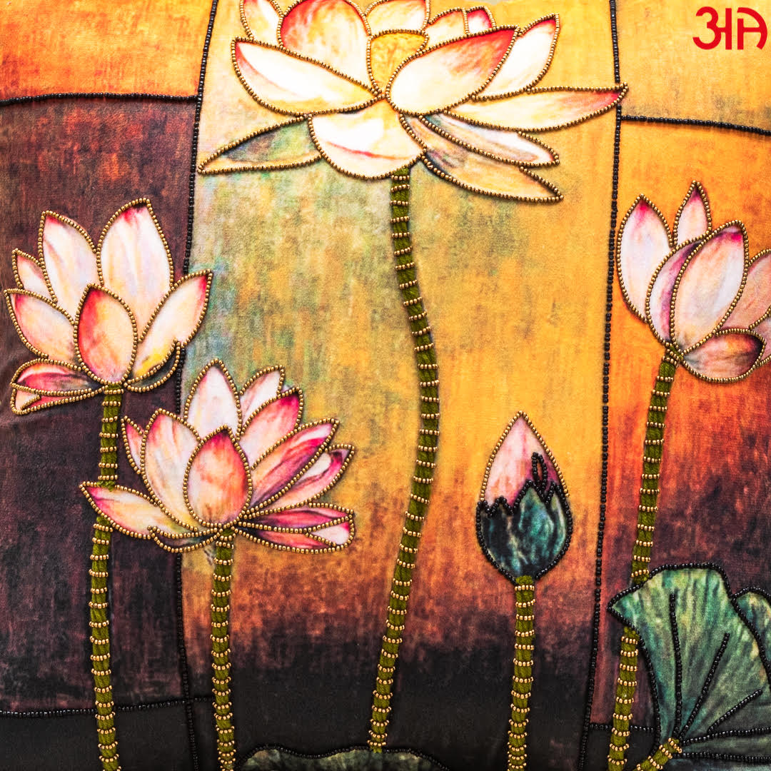 Graceful Lotus Embroidered Cushion Cover