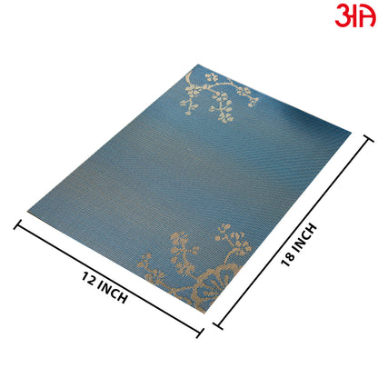 Blue With Foil Print Pvc Table Mat (2 Pcs Set) (12x18) Inch