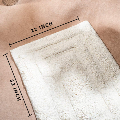 Soft Absorbent U-Shaped Pedestal Bath Mat &amp; Rectangle Bath mat (2pc Set) - OFF-WHITE