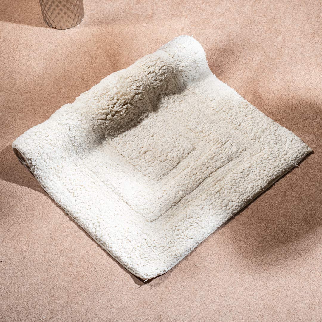 Soft Absorbent U-Shaped Pedestal Bath Mat & Rectangle Bath mat (2pc Set) - OFF-WHITE