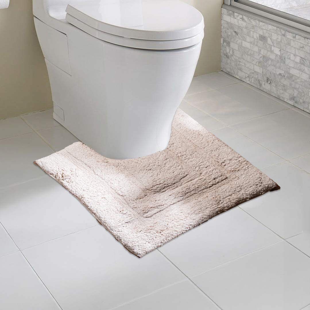 Soft Absorbent U-Shaped Pedestal Bath Mat &amp; Rectangle Bath mat (2pc Set) - BEIGE