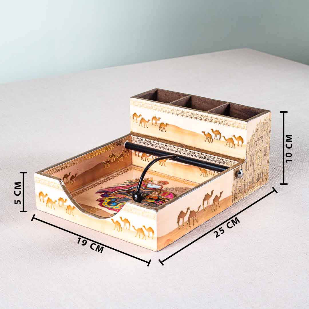Premium Rajasthani Mdf Square Tissue+Cutlery Holder Design Eight