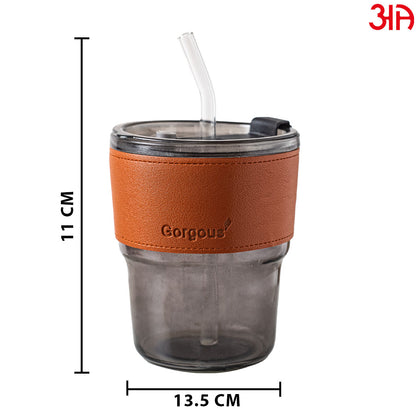 Glass Travel Sipper Tumbler Mug (400 ML) Size (11x13.5) CM