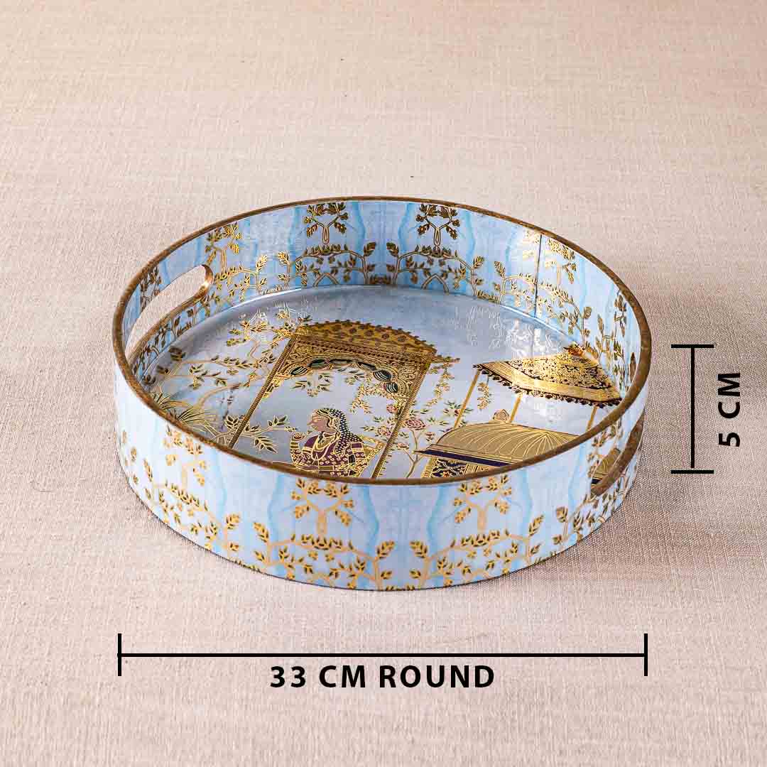 Premium Moghal Mdf Round Tray Design Two 13 inch Round