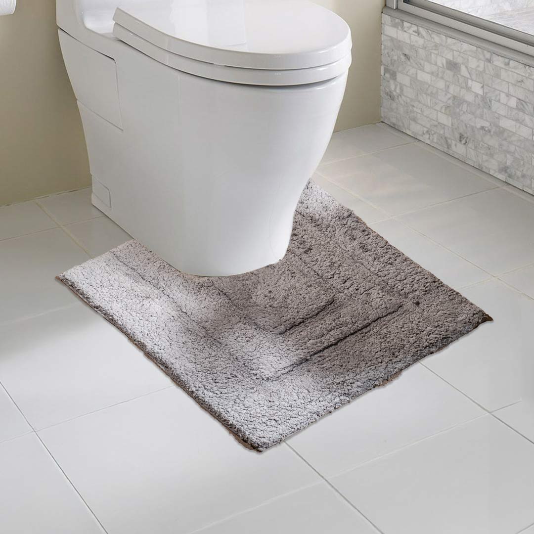 Soft Absorbent U-Shaped Pedestal Bath Mat &amp; Rectangle Bath mat (2pc Set) - ASH