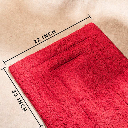 Soft Absorbent U-Shaped Pedestal Bath Mat &amp; Rectangle Bath mat (2pc Set) - RED