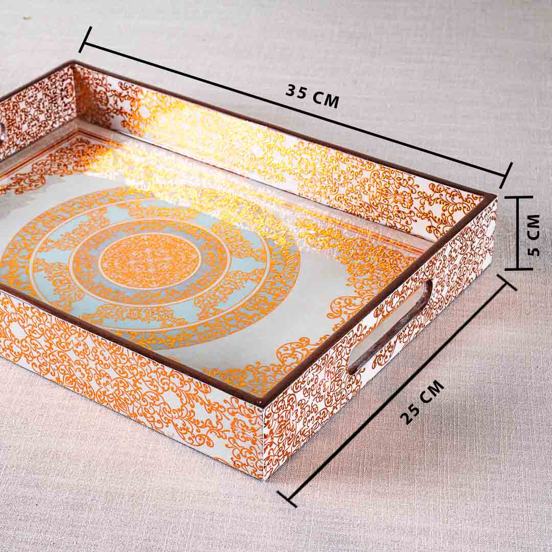 Premium Abstract Gold Rectangle Mdf Tray Design Six 10X16X2 Inch