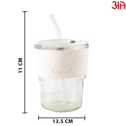 Glass Travel Sipper Tumbler Mug (400 ML) Size (11x13.5) CM