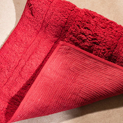 Soft Absorbent U-Shaped Pedestal Bath Mat &amp; Rectangle Bath mat (2pc Set) - RED