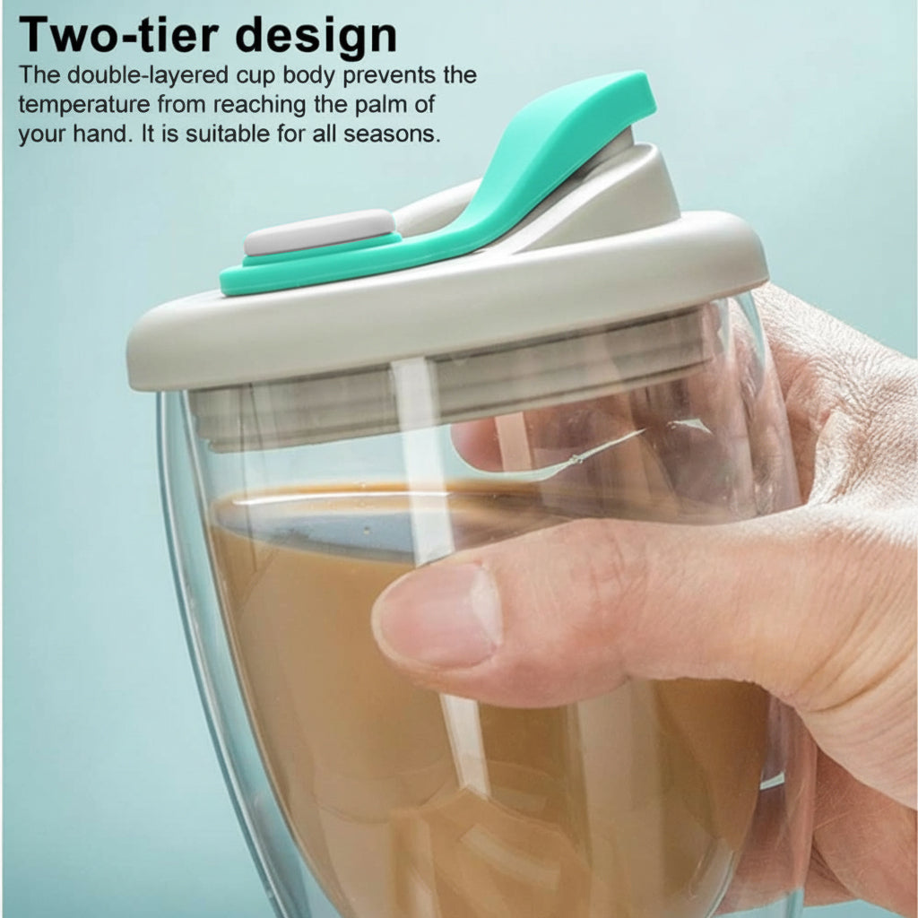 Double Wall Glass Coffee Mug with Sealed Lid - Aqua