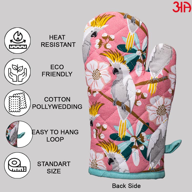 Cockatoo Bird Design Cotton Microwave  Gloves