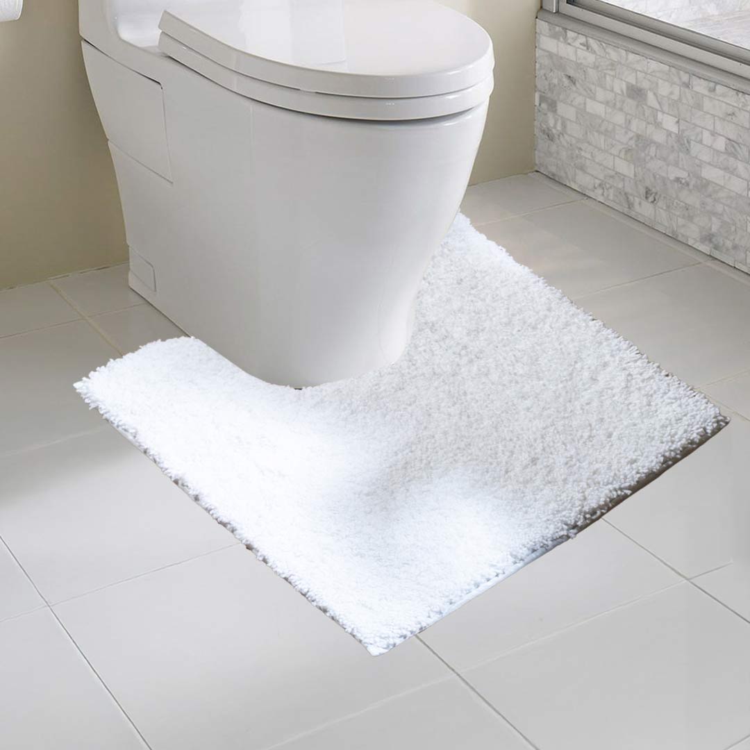 Soft Absorbent U-Shaped Pedestal Bath Mat - White