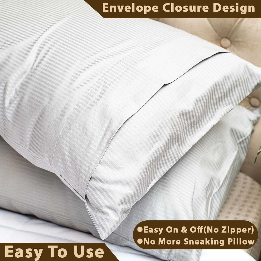 Premium Light Grey 300TC- Pillow Cover Set (02 Pcs) Design One