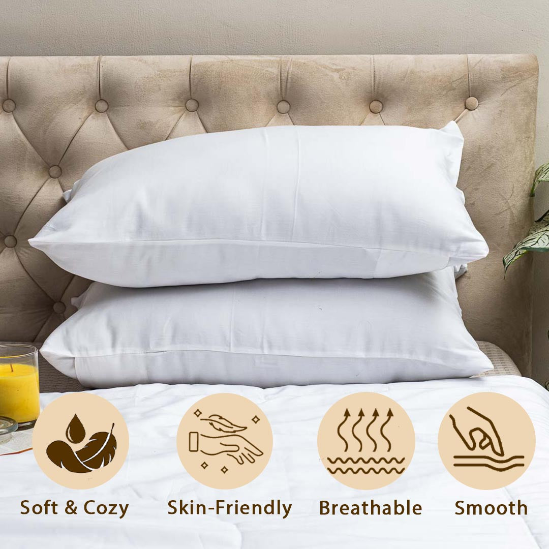 White 300TC- Pillow Cover Set (02 Pcs) Design Four