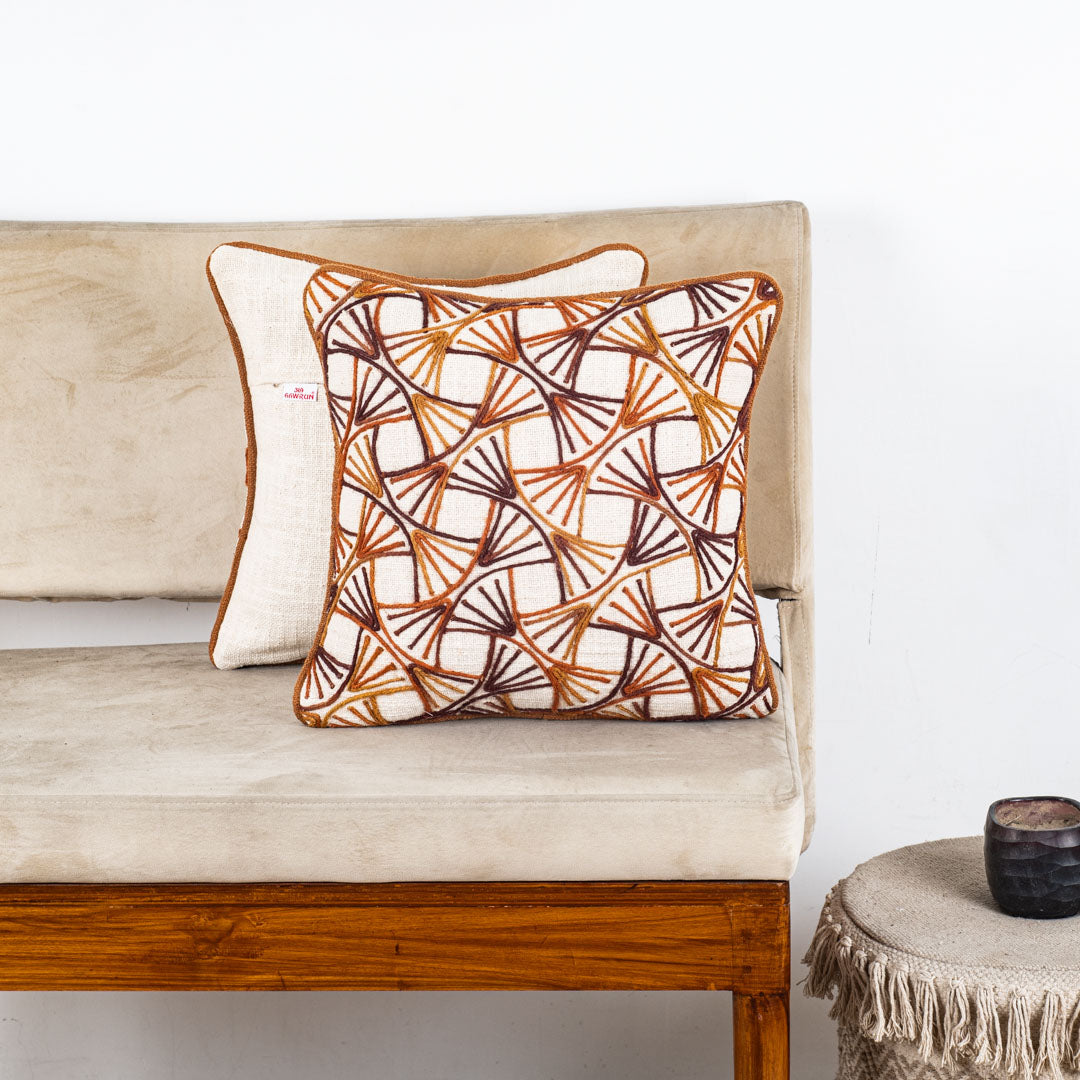 Geometric Jute Cotton Cushion Cover 16x16" - Cream Brown